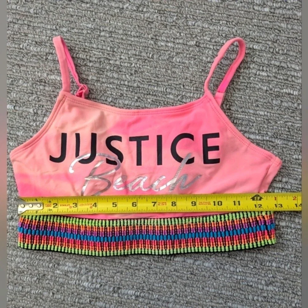 Justice Beach Girls (Size 12/14 - Large) Pink Colorful Bikini/Crop Top